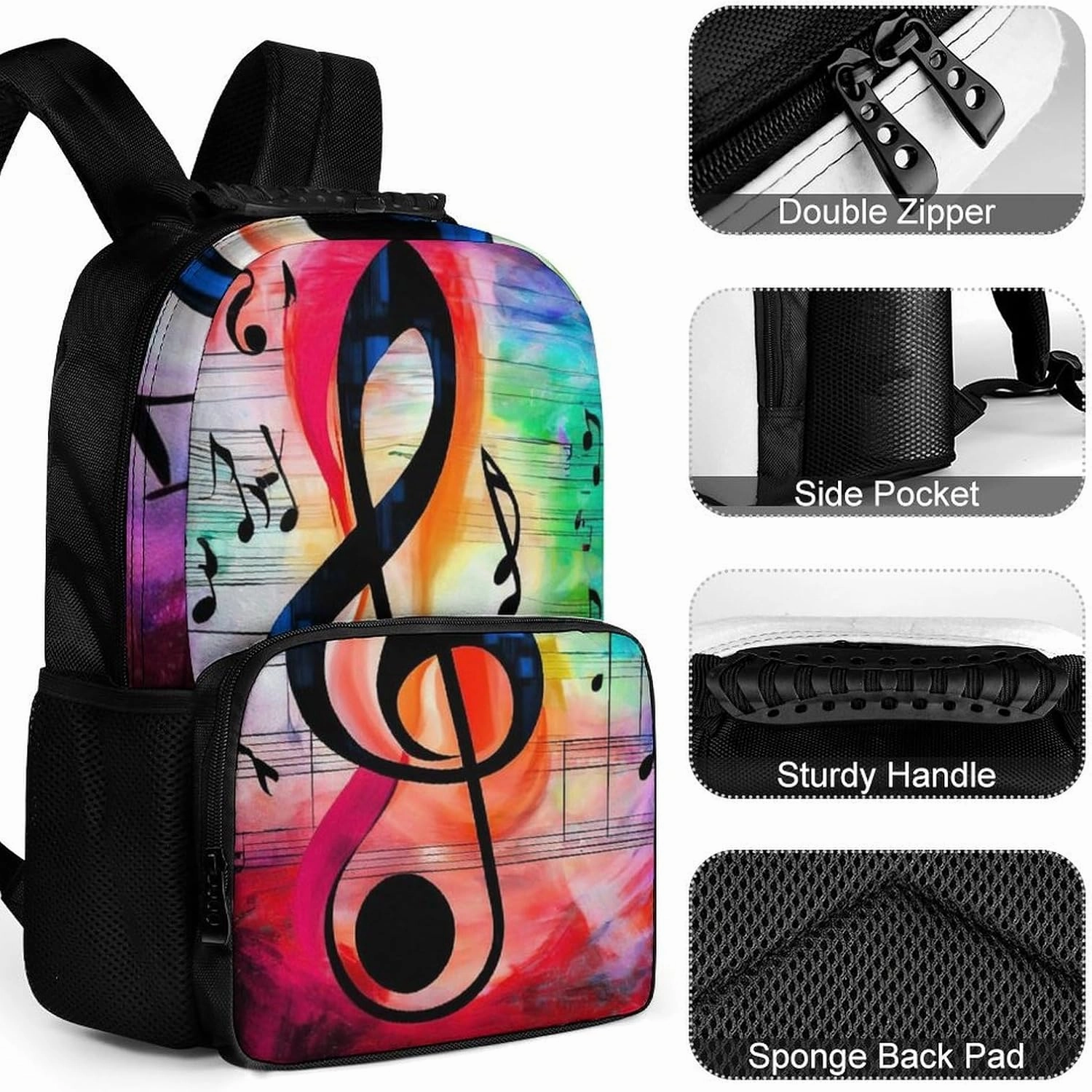 Supdreamc Men Women Lightweight Abstract Music Notes Backpack Large Capacity Bookbag With Smooth Zippers for Gym Business Running