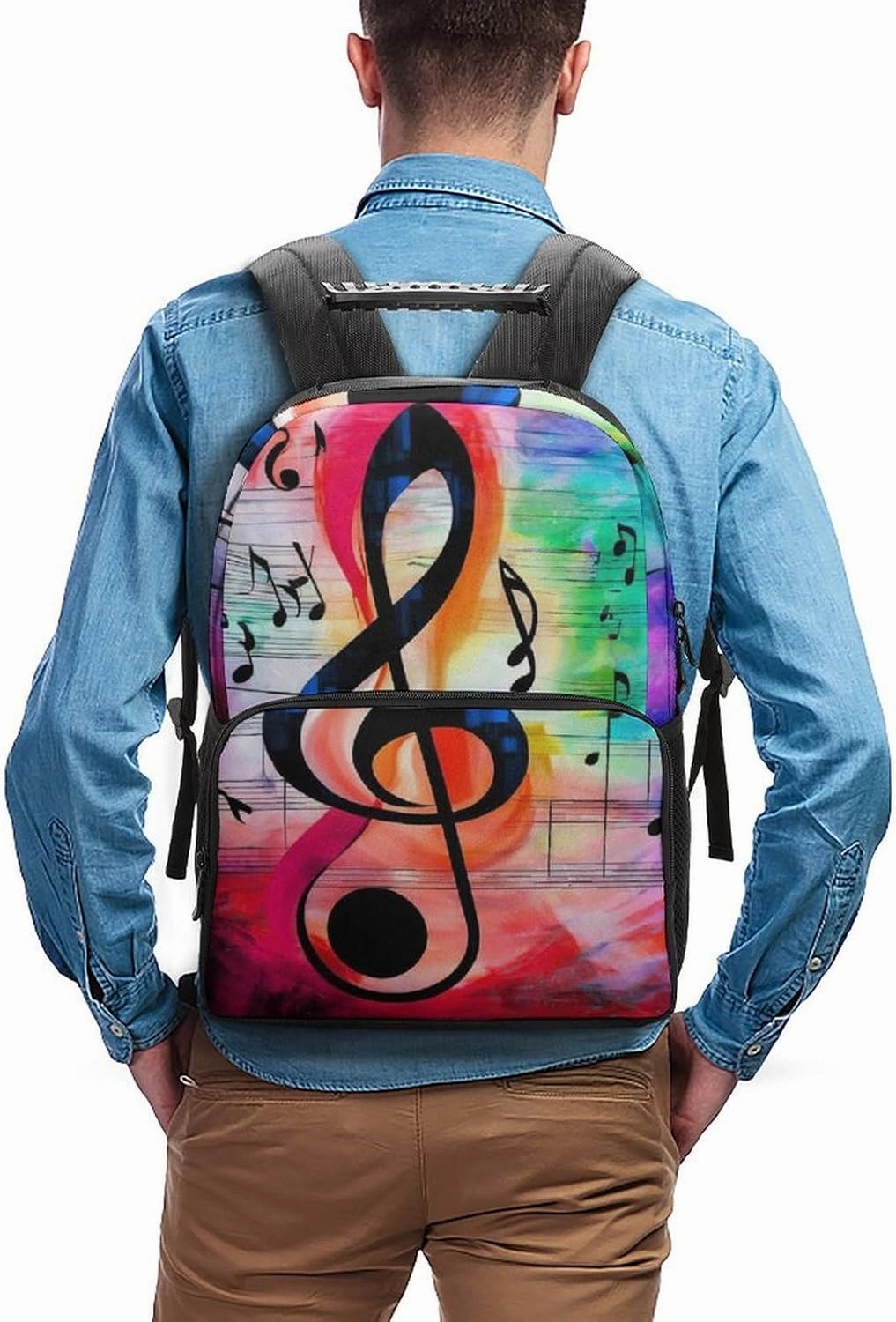 Supdreamc Men Women Lightweight Abstract Music Notes Backpack Large Capacity Bookbag With Smooth Zippers for Gym Business Running