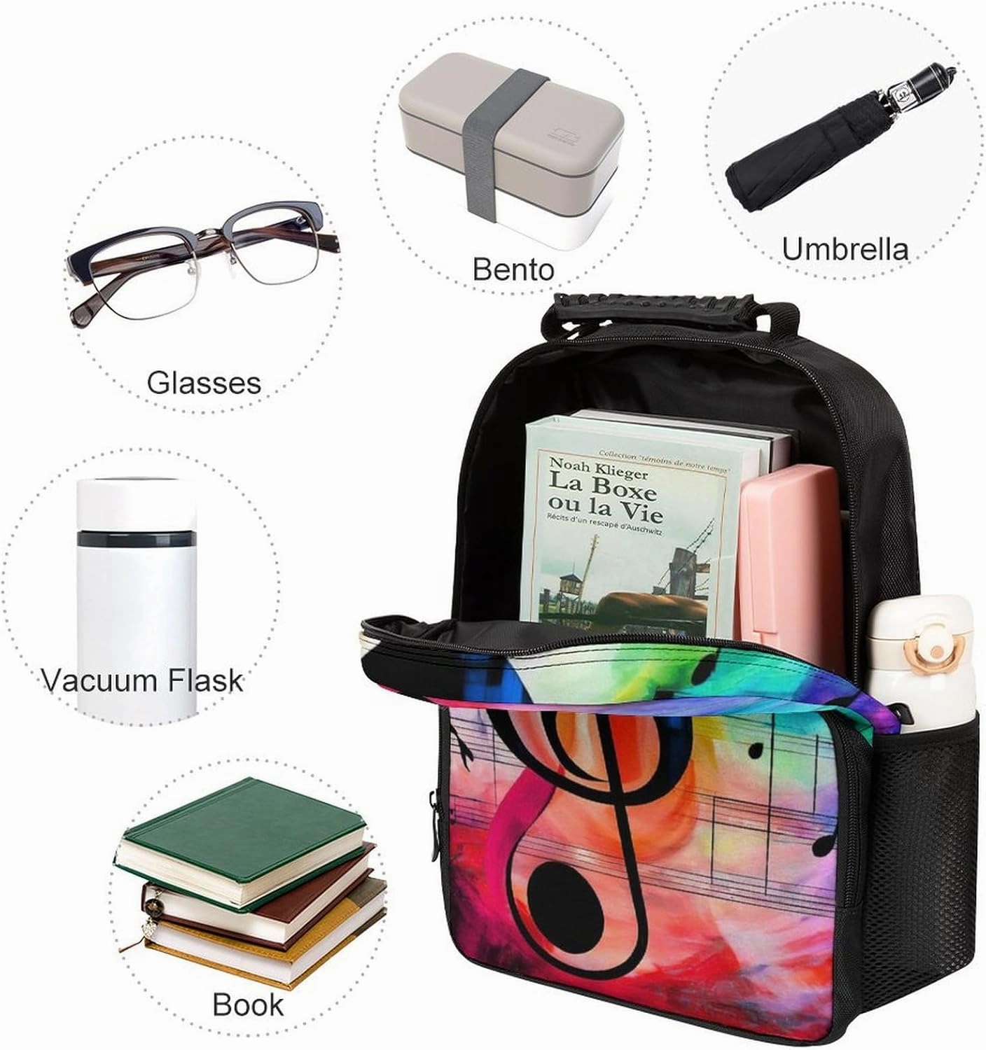 Supdreamc Men Women Lightweight Abstract Music Notes Backpack Large Capacity Bookbag With Smooth Zippers for Gym Business Running