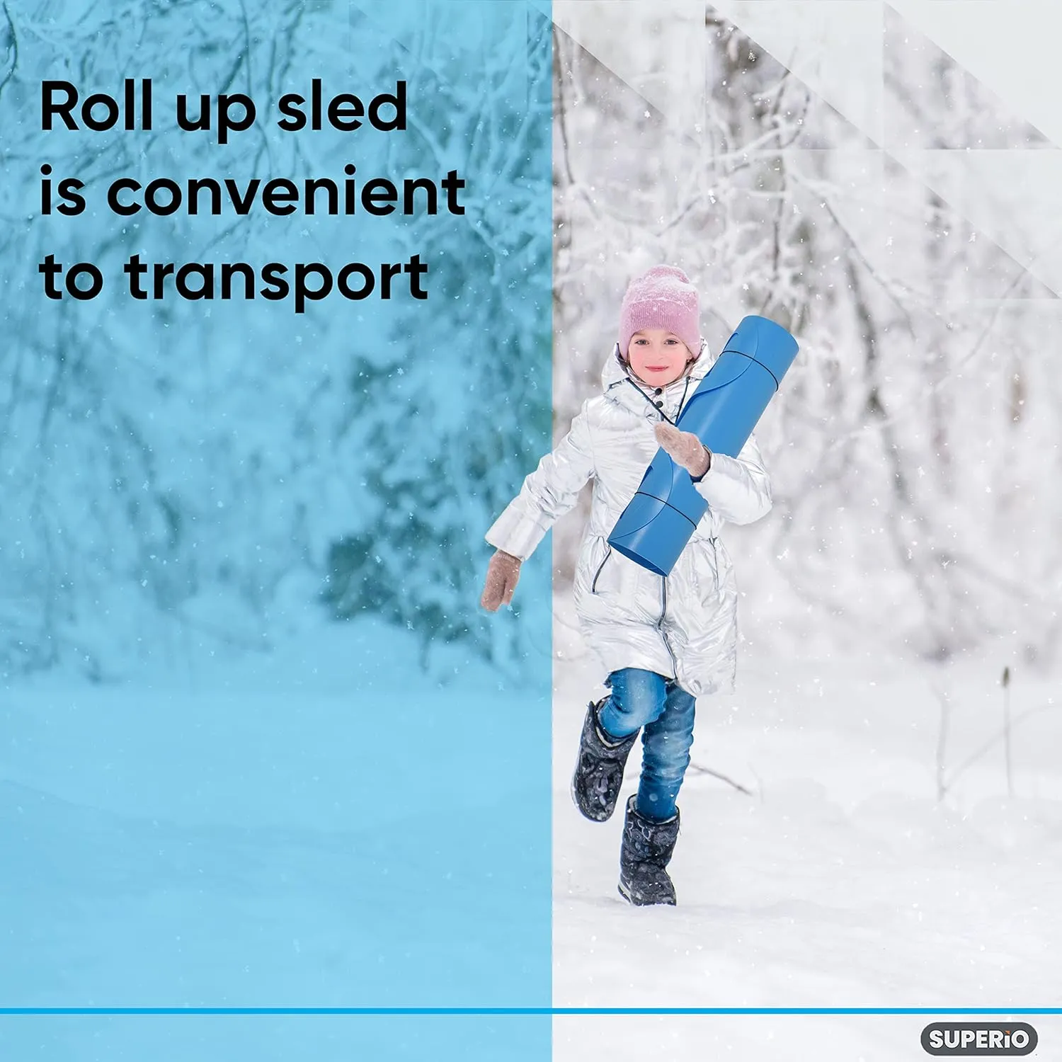 Superio Snow Slider Mat, Flexible Snow Sled Flying Carpet, Roll up Sleds for Kids and Adults 54" Lightweight Plastic Snowboard Sled-2 Pack