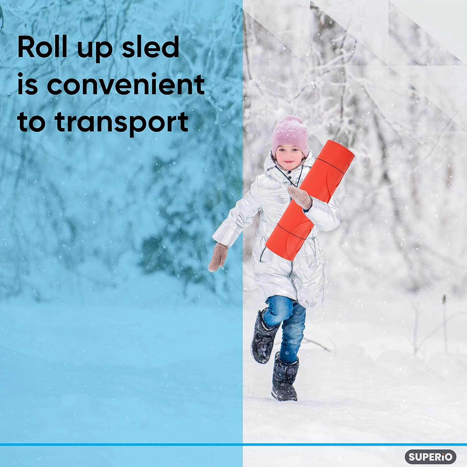 Superio Snow Slider Mat, Flexible Snow Sled Flying Carpet, Roll up Sleds for Kids 36" Lightweight Plastic Snowboard Sled-2 Pack