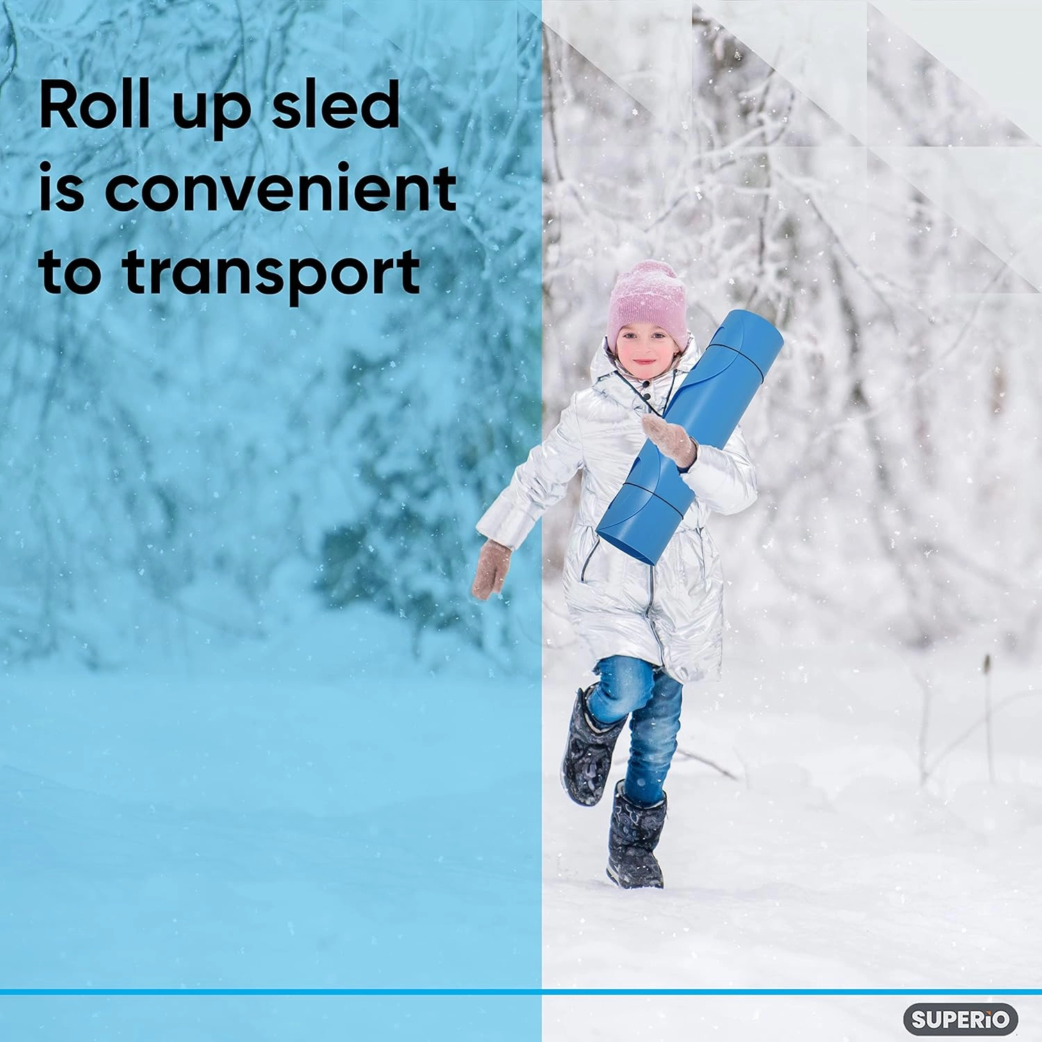 Superio Snow Slider Mat, Flexible Snow Sled Flying Carpet, Roll up Sleds for Kids 36" Lightweight Plastic Snowboard Sled-2 Pack