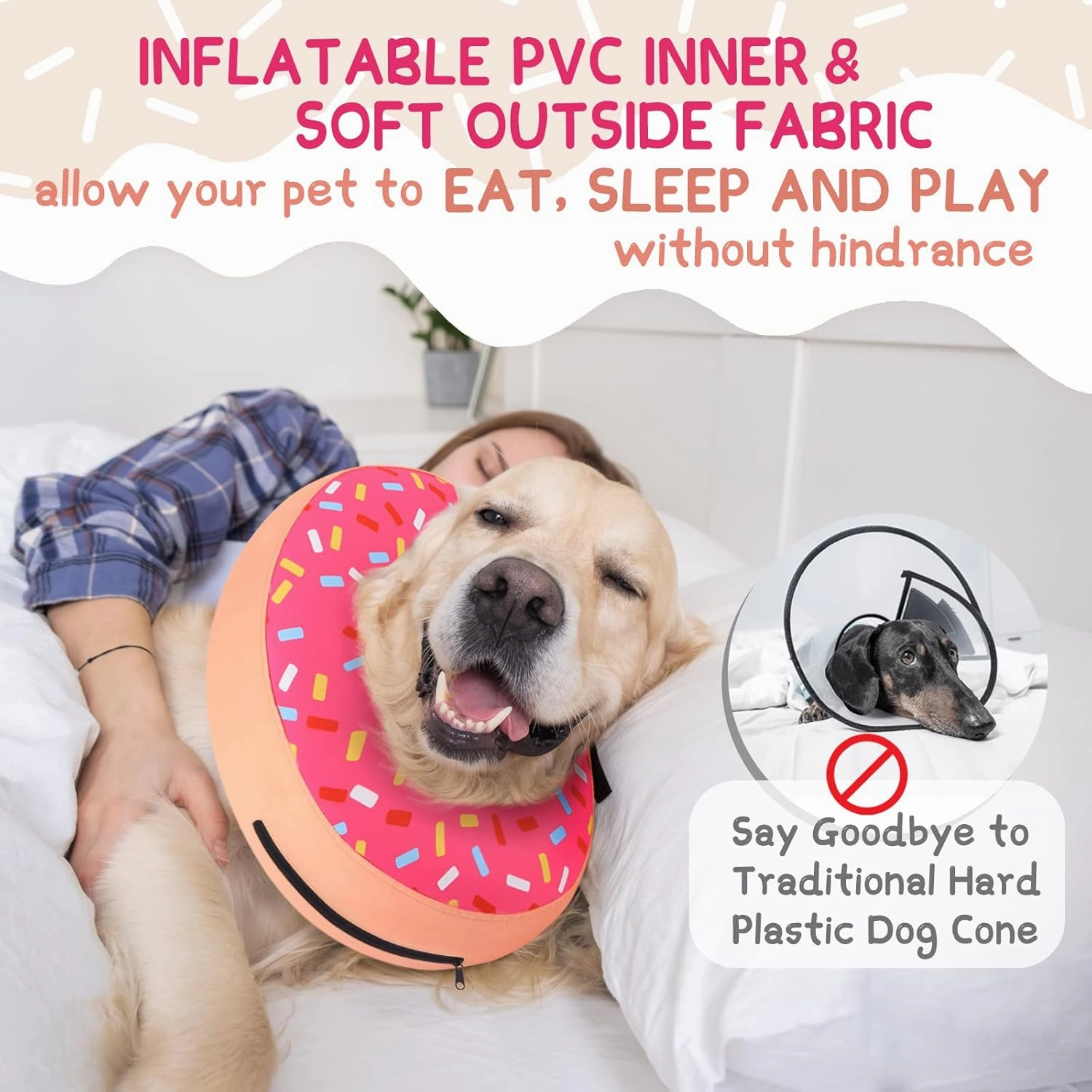 Supet Inflatable Dog Cone Collar Alternative After Surgery, Dog Neck Donut Collar Recovery E Collar for Neuter, Soft Pet Cone for Small Medium Large Dogs