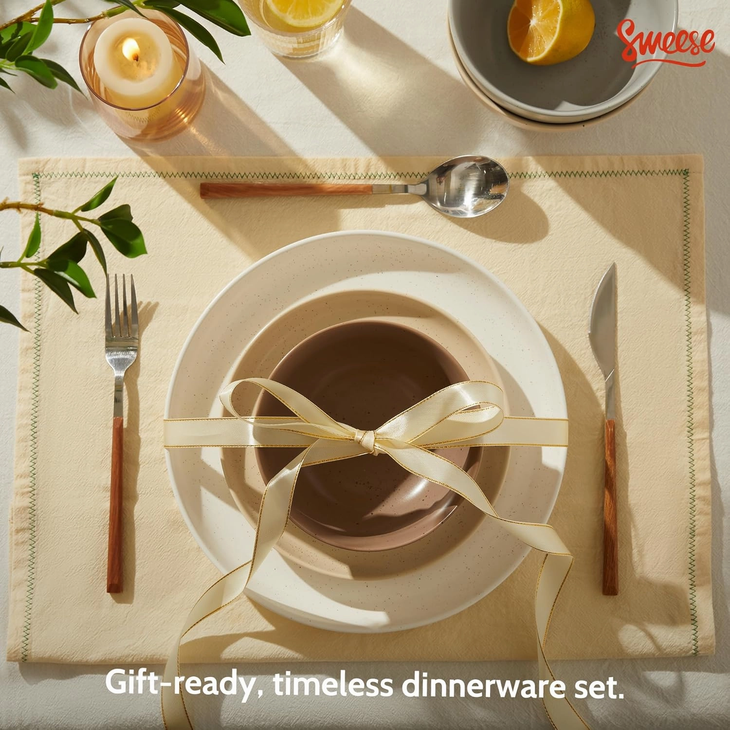 Sweese Dinnerware Sets,12 Pieces Porcelain Round Plates and Bowls Sets, Dishes Set for 4, Chip Scratch Dishwasher Microwave and Oven Safe Dishware Sets, Multi-color
