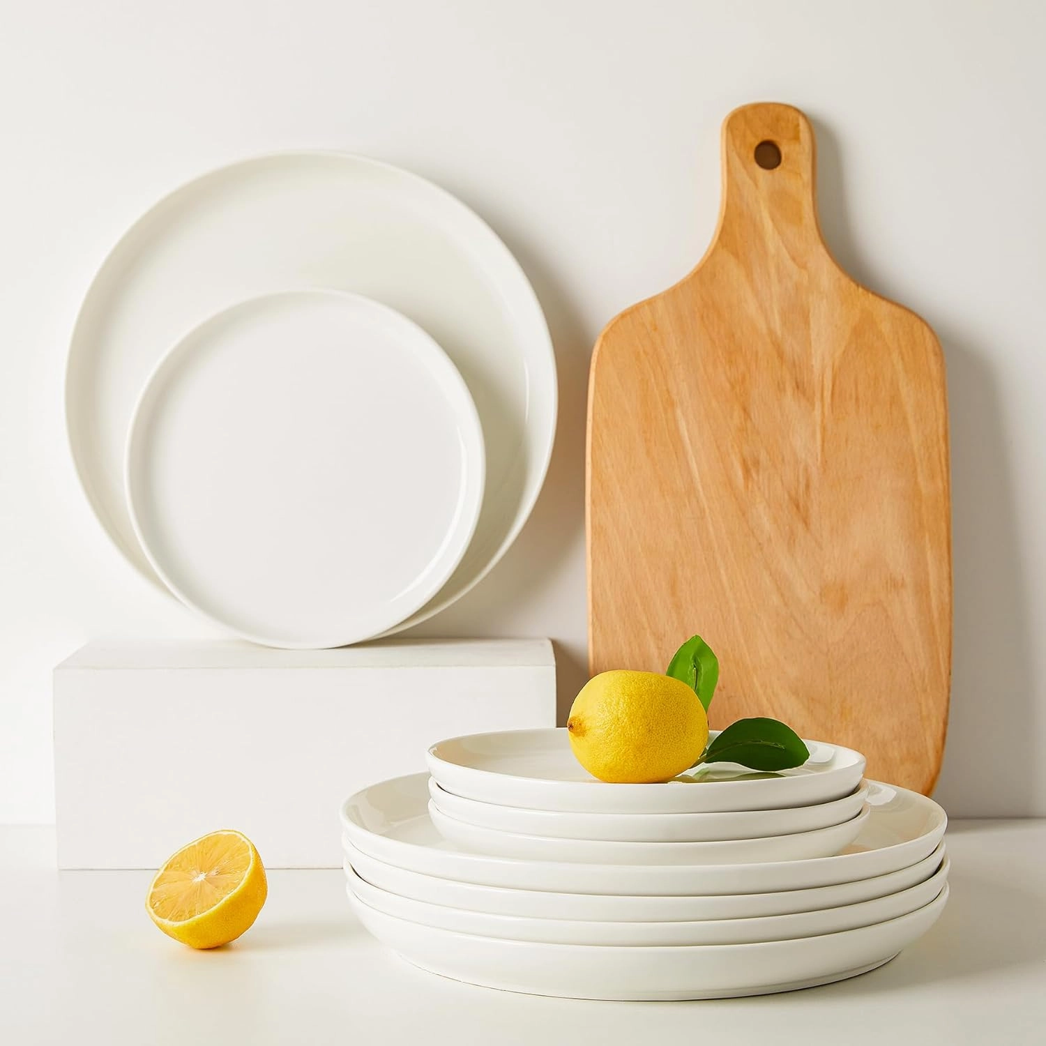 Sweese Porcelain 7.4 Inch Dessert Plates Set of 6 - White Salad Modern Appetizer Plates - Dishwasher, Microwave, Oven Safe, Smooth Glaze, Scratch Resistant