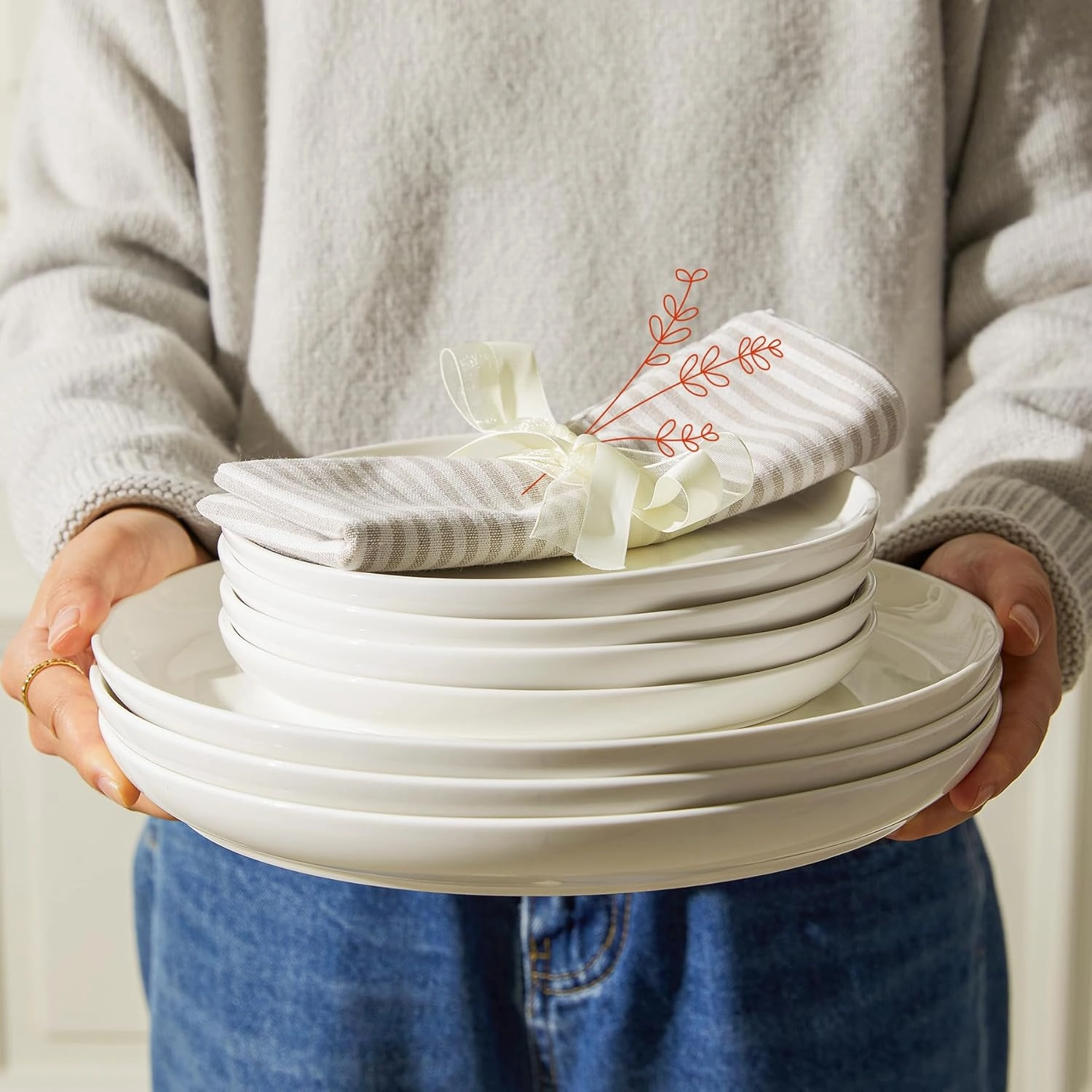 Sweese Porcelain 7.4 Inch Dessert Plates Set of 6 - White Salad Modern Appetizer Plates - Dishwasher, Microwave, Oven Safe, Smooth Glaze, Scratch Resistant