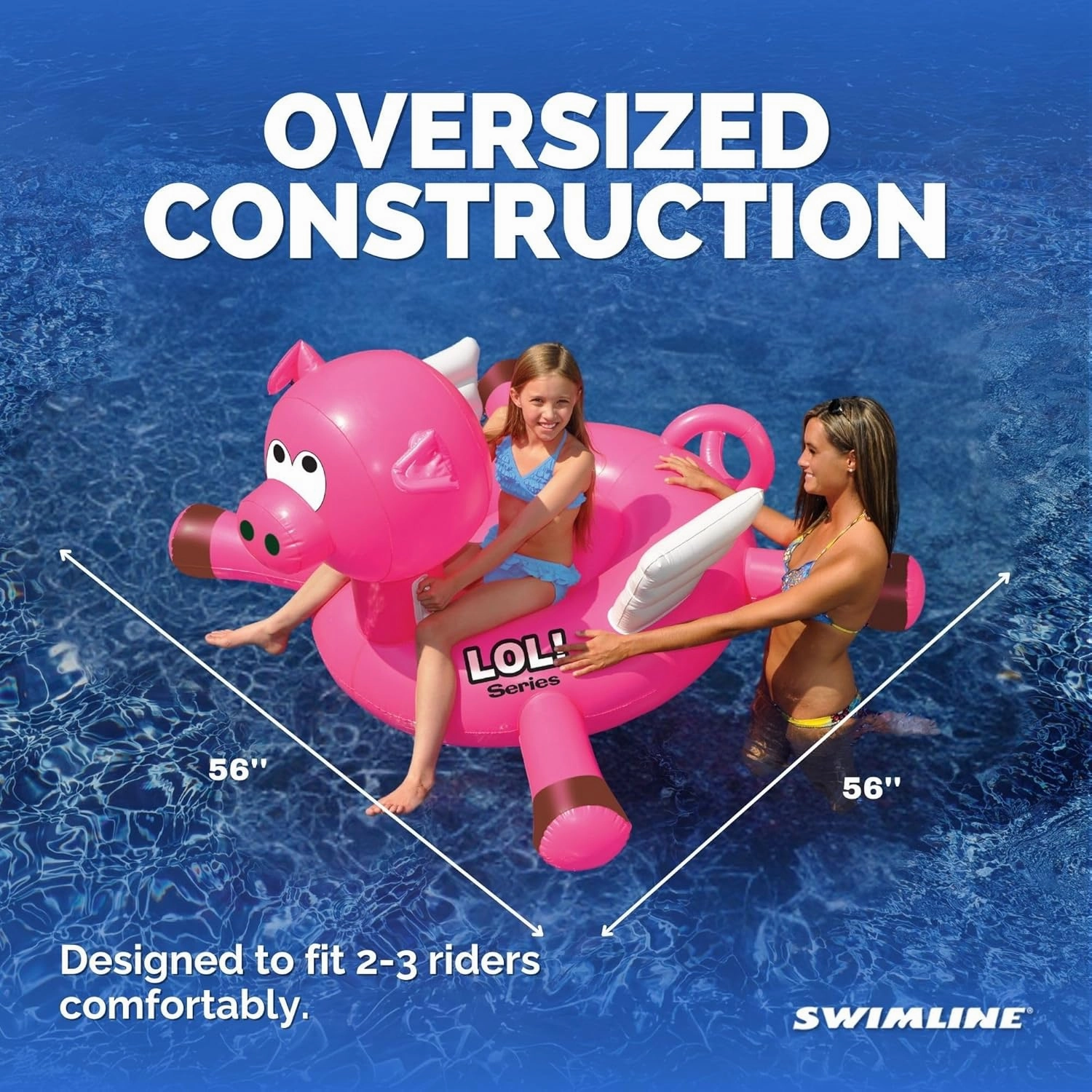 SWIMLINE ORIGINAL 90266 Giant Inflatable LOL Pig Pool Float | Oversized Ride-On Raft with Stable Legs & Wings | Loung Floatie Perfect for Parties & Cooling
