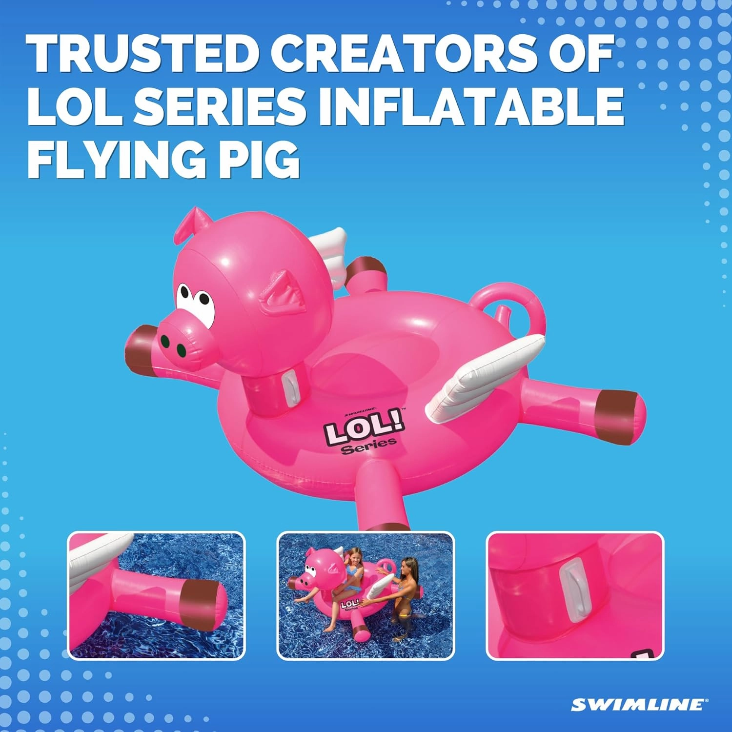 SWIMLINE ORIGINAL 90266 Giant Inflatable LOL Pig Pool Float | Oversized Ride-On Raft with Stable Legs & Wings | Loung Floatie Perfect for Parties & Cooling