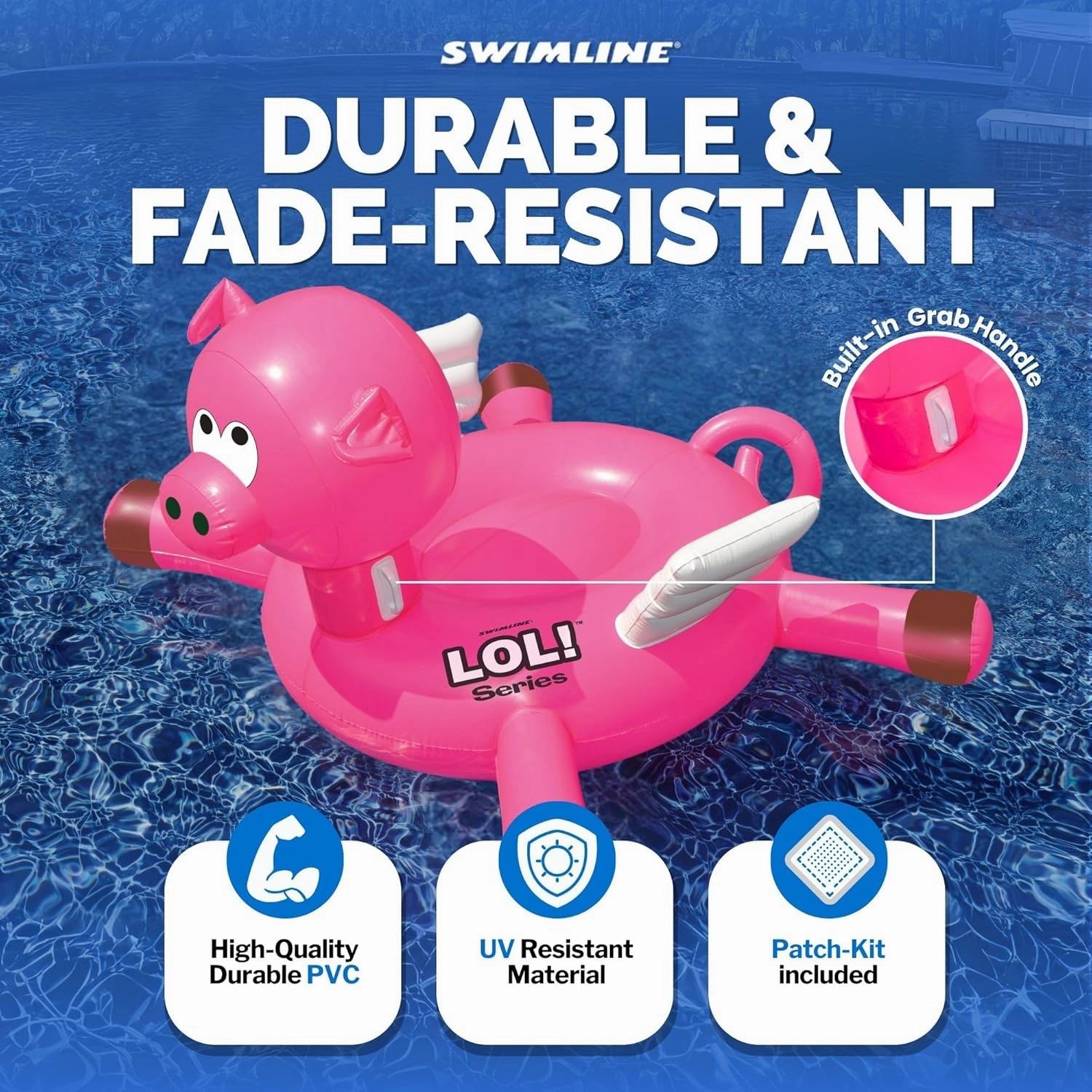 SWIMLINE ORIGINAL 90266 Giant Inflatable LOL Pig Pool Float | Oversized Ride-On Raft with Stable Legs & Wings | Loung Floatie Perfect for Parties & Cooling