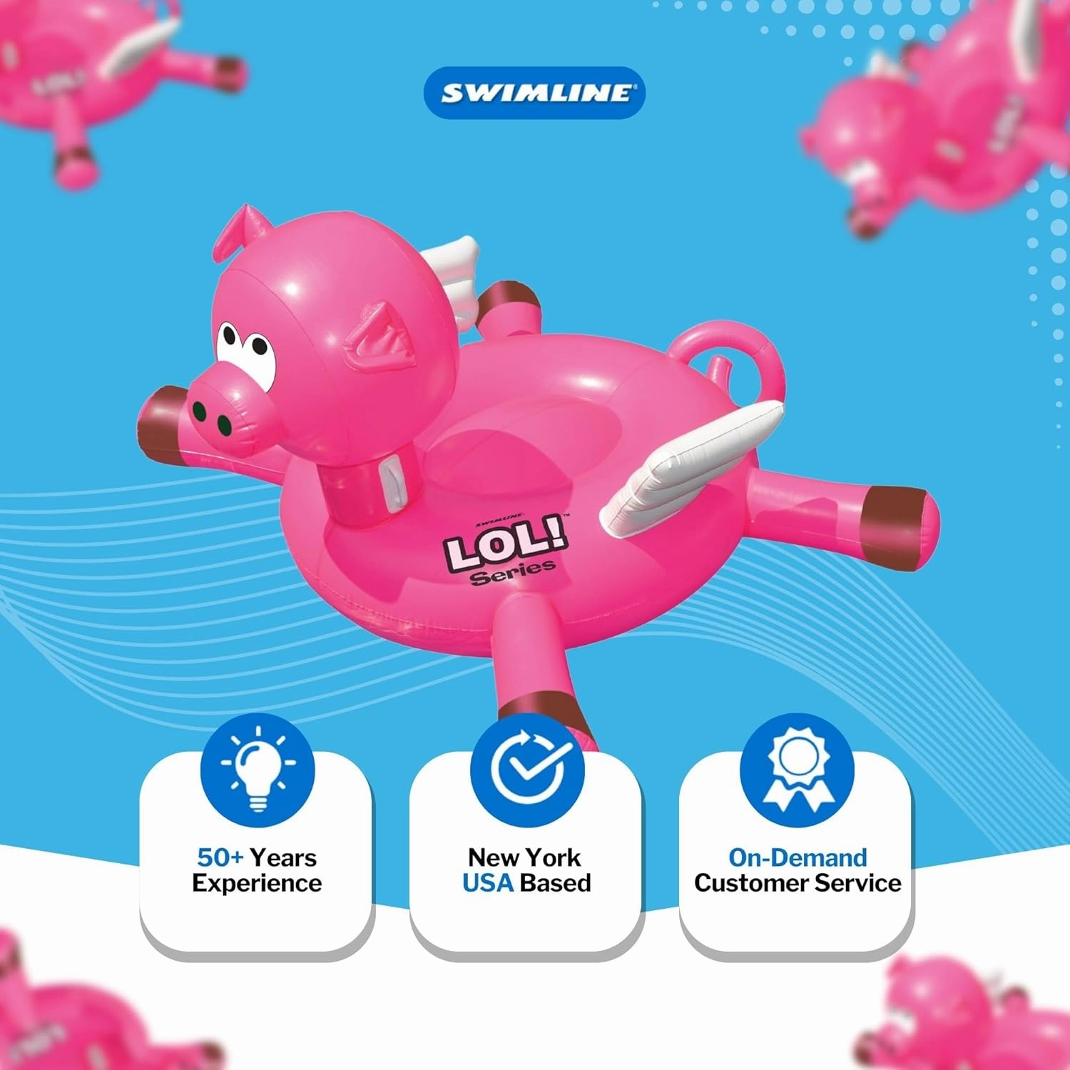 SWIMLINE ORIGINAL 90266 Giant Inflatable LOL Pig Pool Float | Oversized Ride-On Raft with Stable Legs & Wings | Loung Floatie Perfect for Parties & Cooling