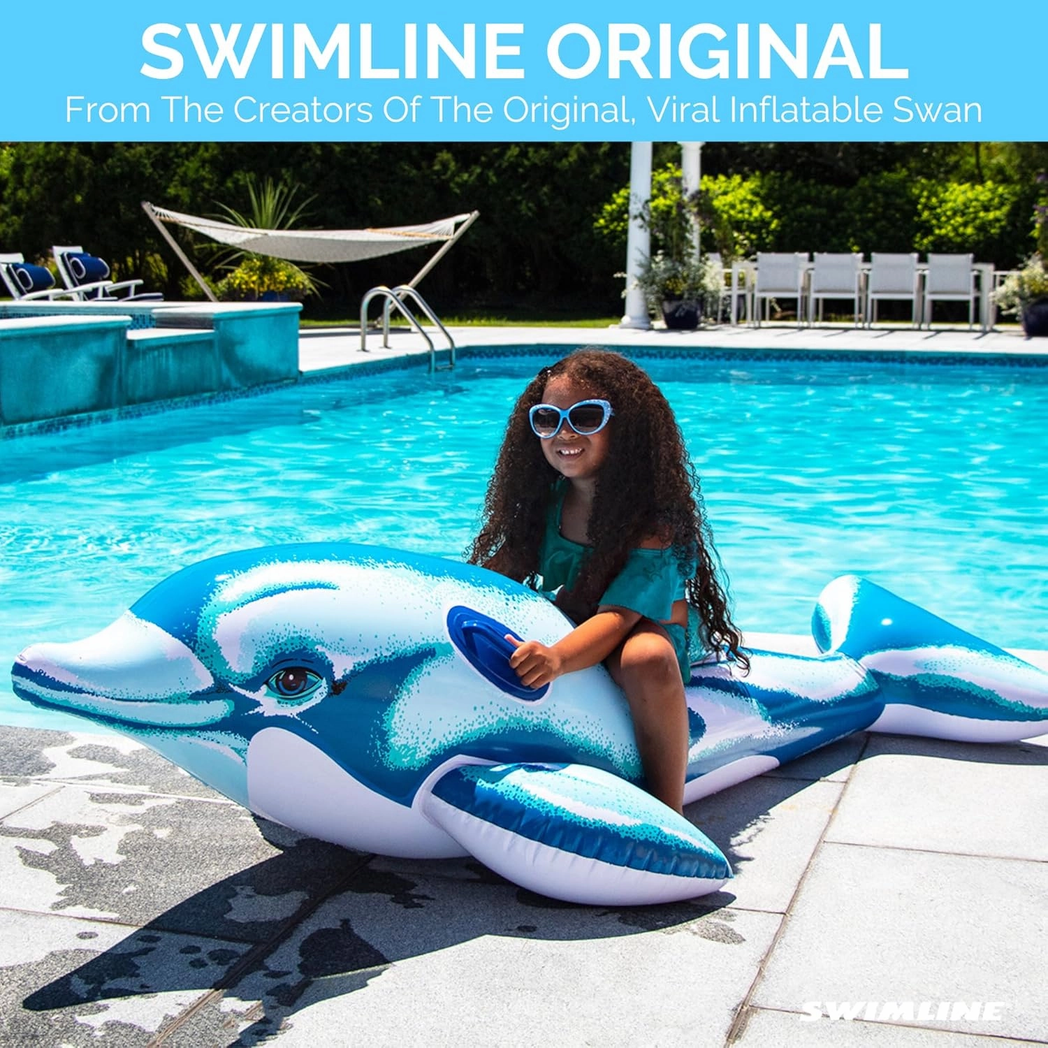 SWIMLINE Original Inflatable Dolphin Pool Float Floatie Ride-On for Swimming Pools | Large Rideable Blow Up Summer Beach Swimming Party Lounge Big Raft Tube Decoration Toys for Kids Adults