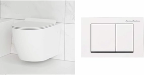 Swiss Madison Well Made Forever SM-WT449 St. Tropez Wall Hung Toilet (Glossy White) and SM-WC002W Wall Mount Dual Flush Actuator Plate with Square Push Buttons