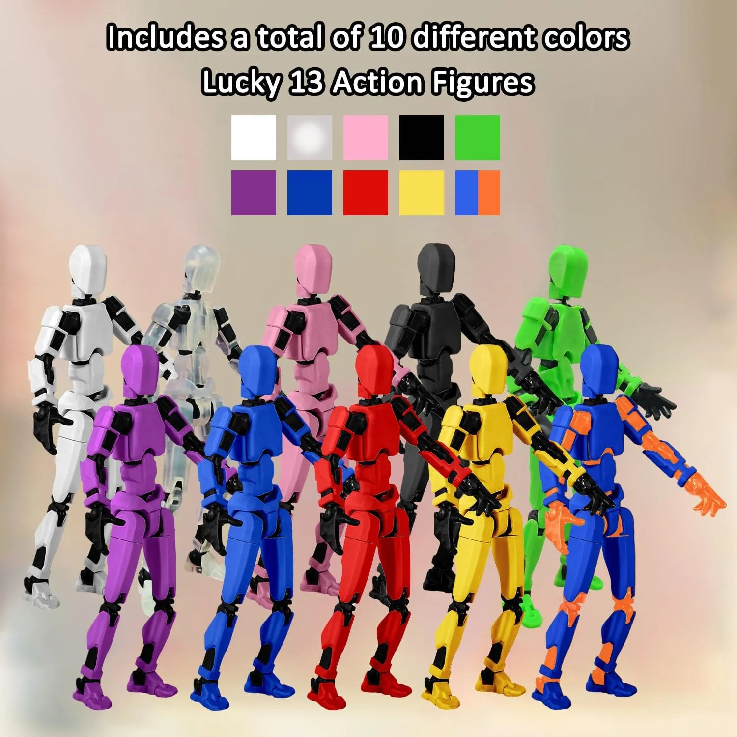 T13 Action Figure Set, 10PCS Robot 3D Printed Toys Lucky Titan 13 Action Figure with Multiple Accessories, Dummy 13 Multi-Jointed Movable, Gifts for Boys and Girls (Requires Assembly)