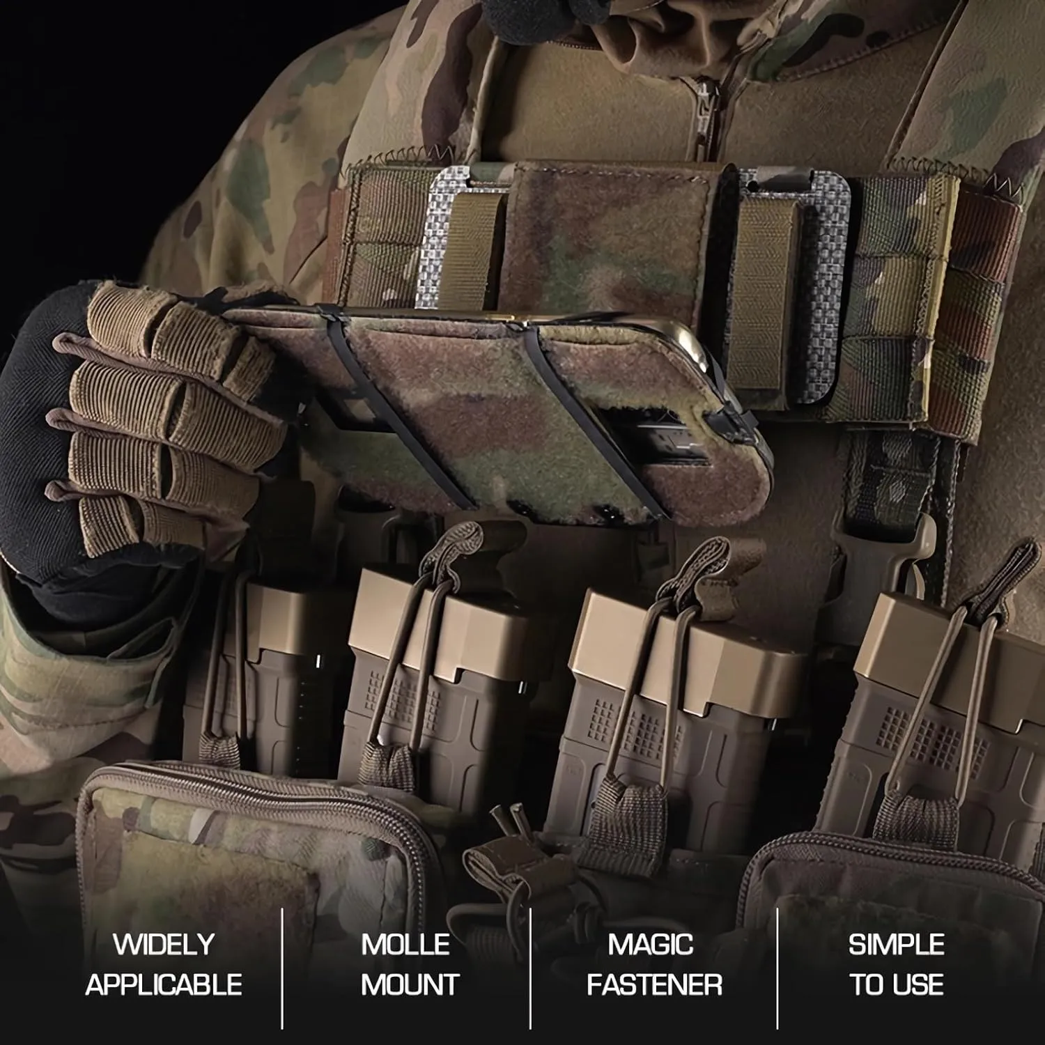 Tactical Plate Carrier MOLLE Vest Phone Holder Outdoor Lightweight Navigation Board，Wide Angle Foldable Phone Holder Chest Rig Hovering Mount for 15 Pro