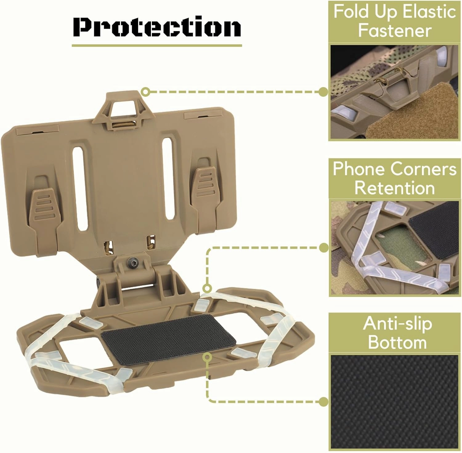 Tactical Plate Carrier Molle Phone Carrier Vest Attachments, Outdoor Universal Foldable Phone Chest Holder, Chest Rig Mount Navigation Board for 4.7"-6.7" Screen (FoldPanel-Tan)