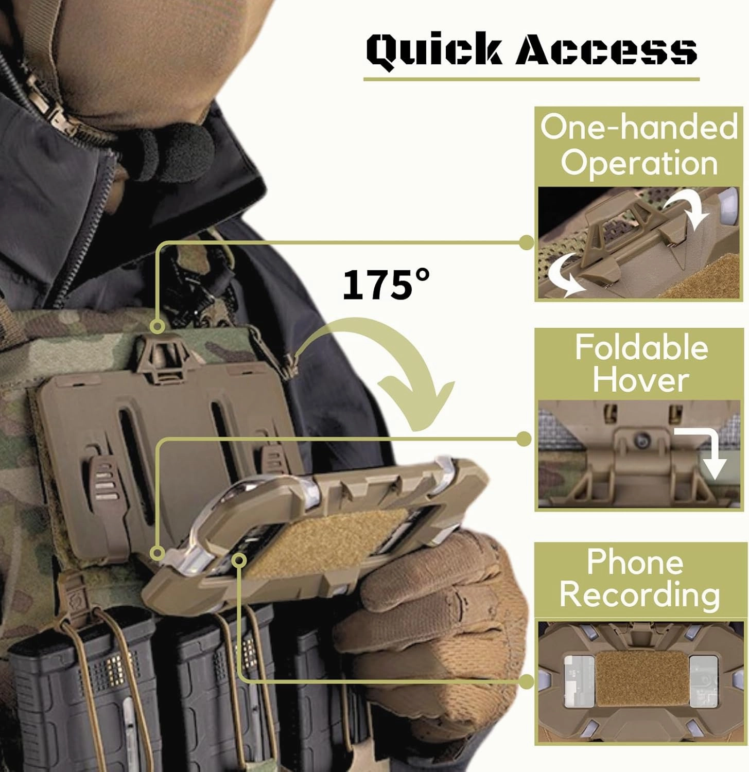 Tactical Plate Carrier Molle Phone Carrier Vest Attachments, Outdoor Universal Foldable Phone Chest Holder, Chest Rig Mount Navigation Board for 4.7"-6.7" Screen (FoldPanel-Tan)