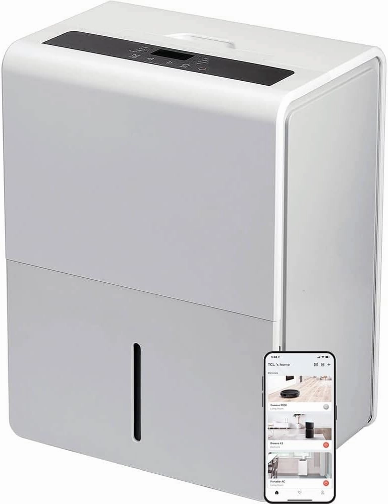 TCL 50 Pint Smart DEHUMIDIFIER up to 4,500 SqFt 24Hour Timer Auto Restart & Defrost, Low-Temperature Operations, Bedroom, Living Room, Utility Room, Dining Room Basement Nursery Dorm Office - H50D24W