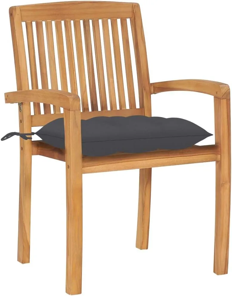 Teak Wood Patio Chairs with Anthracite Cushions 2-Piece Set, Stackable Outdoor Furniture for Garden Backyard Poolside, Durable Water-Resistant Lounge Chairs