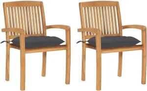 Teak Wood Patio Chairs with Anthracite Cushions 2-Piece Set, Stackable Outdoor Furniture for Garden Backyard Poolside, Durable Water-Resistant Lounge Chairs