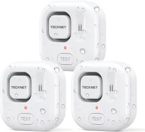 TECKNET Water Leak Detectors for Home, 120dB Water Sensor Alarm Leak Detector, IP66 Waterproof, Water Leak Detectors for Bathroom, Sink, Laundry, Window, Basements, Kitchens(3 Pack, Battery Included)