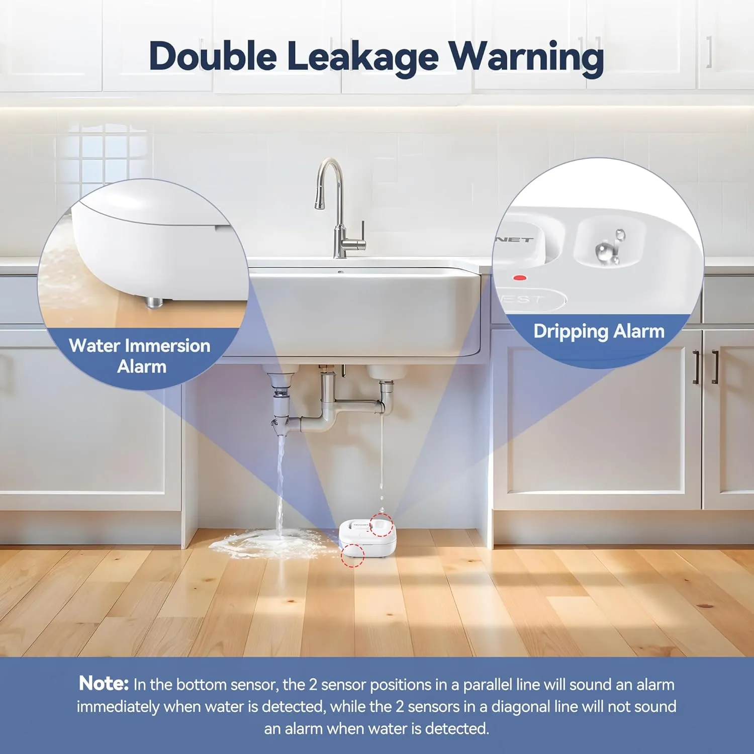 TECKNET Water Leak Detectors for Home, 120dB Water Sensor Alarm Leak Detector, IP66 Waterproof, Water Leak Detectors for Bathroom, Sink, Laundry, Window, Basements, Kitchens(3 Pack, Battery Included)