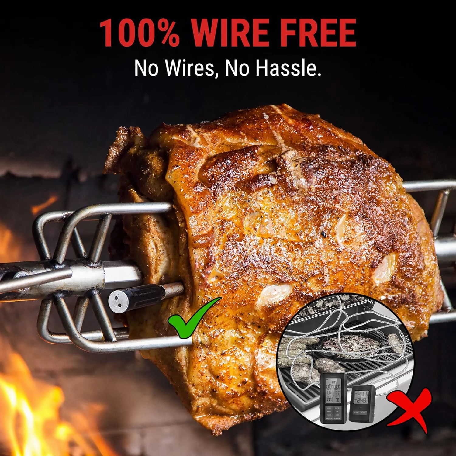 Tempspike Premium Truly Wireless Meat Thermometer up to 500-Ft Remote Range, Bluetooth Meat Thermometer with Wire-Free Probe, Meat Thermometer Wireless for Sous Vide Smoker Rotisserie