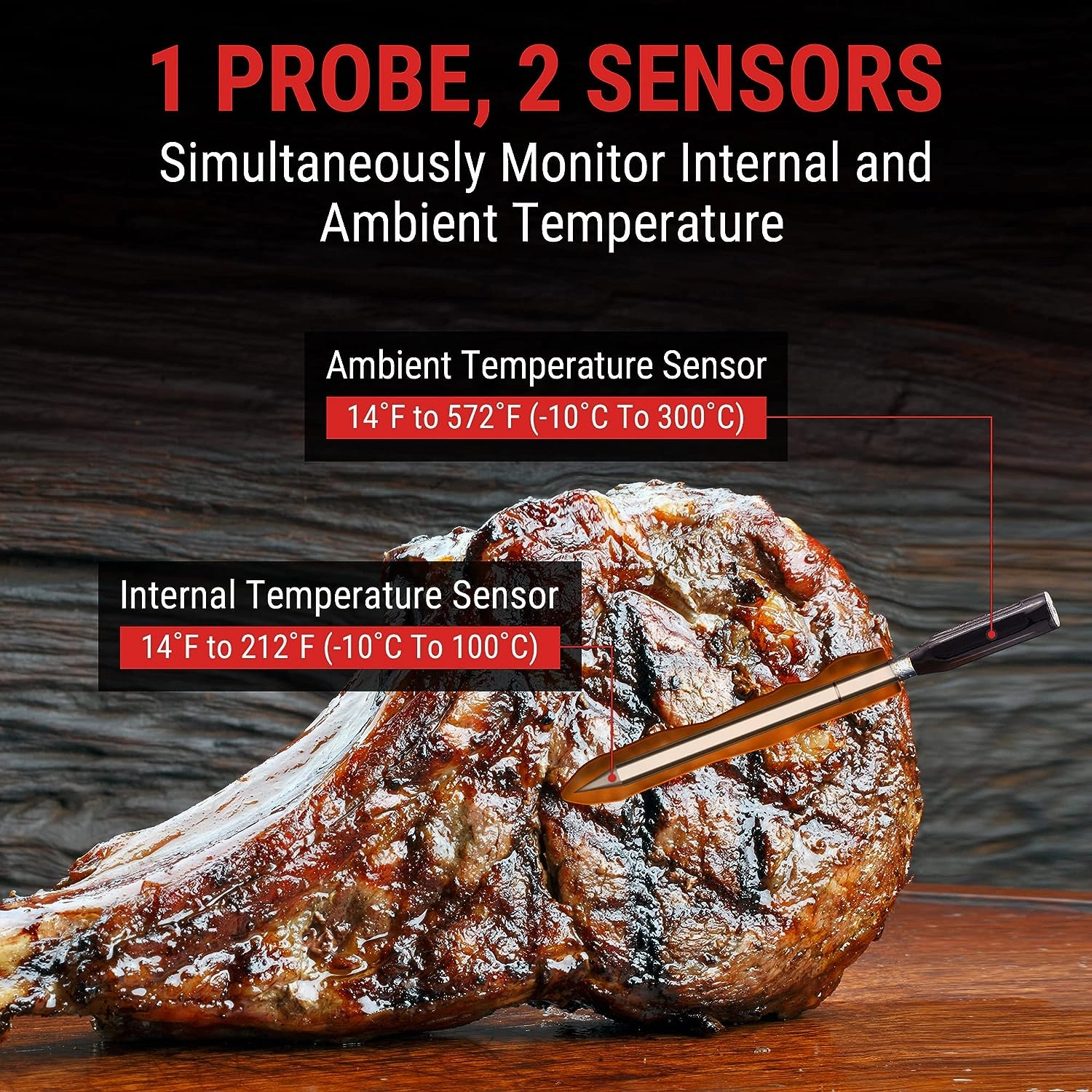 Tempspike Premium Truly Wireless Meat Thermometer up to 500-Ft Remote Range, Bluetooth Meat Thermometer with Wire-Free Probe, Meat Thermometer Wireless for Sous Vide Smoker Rotisserie