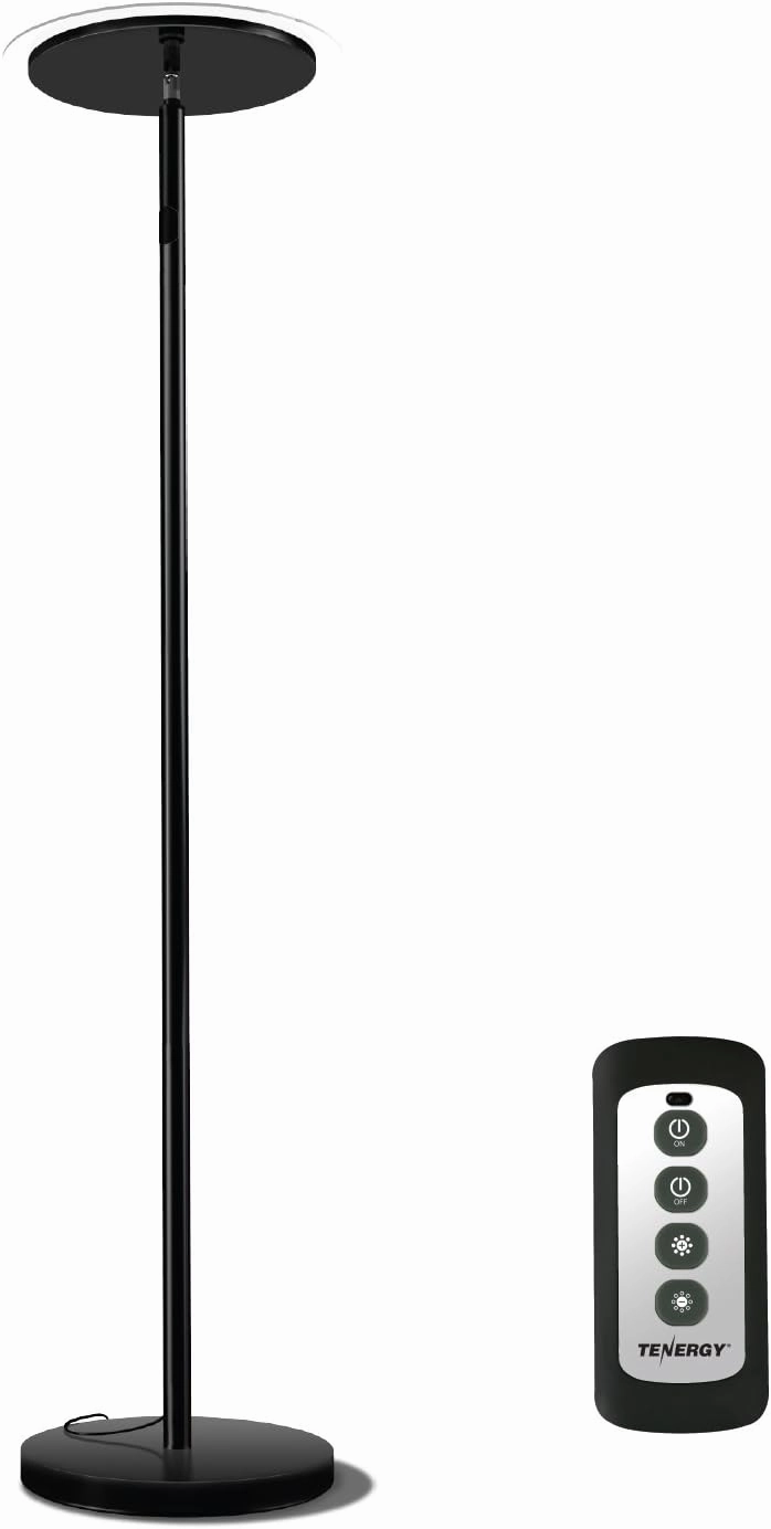 Tenergy Torchiere Dimmable LED Floor Lamp, Remote Controlled 30W (150W Equivalent) Standing Lamp, 90° Adjustable Top, Wall Switch Smart Outlet Compatible, Warm White Light