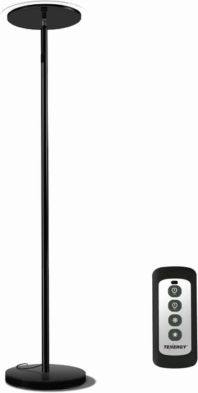 Tenergy Torchiere Dimmable LED Floor Lamp, Remote Controlled 30W (150W Equivalent) Standing Lamp, 90° Adjustable Top, Wall Switch Smart Outlet Compatible, Warm White Light