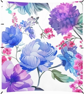 Tent Beach Canopy 9.2 × 10.5 FT Outdoor Patio Shade Cute Watercolor Flowers Purple Blue White Large Sand Camping Sun Shelter Canopies with Sandbags Anchor