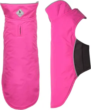 The Worthy Dog All-Weather Three-Season Apex Nylon Adjustable Dog Jacket, Reflective Wind and Water Resistant Coat With Harness Hole, Fuchsia - 30''