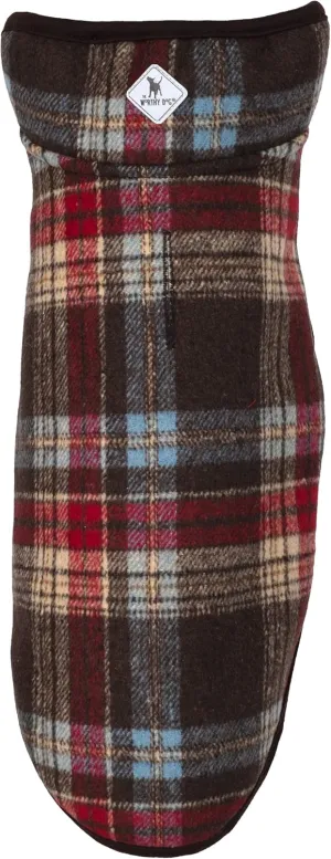 The Worthy Dog Plaid Sherpa Lined Dog Alpine Jacket, All-Weather Warm Coat, Wind-Resistant with Harness Hole, Brown - 24''