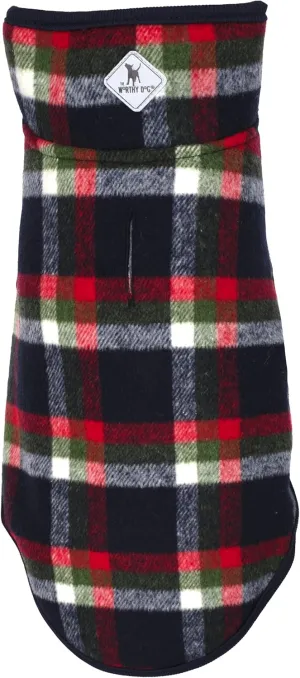 The Worthy Dog Plaid Sherpa Lined Dog Alpine Jacket, All-Weather Warm Coat, Wind-Resistant with Harness Hole, Navy Blue - 14''