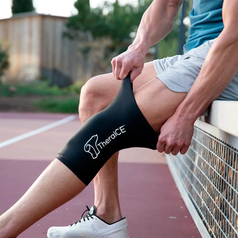 TheraICE Knee Ice Pack Wrap Compression Sleeve for Injuries, Reusable Gel Cold Packs Brace Also for Hamstring & Qaud - Flexible Cold Wrap Recovery from & Pain Relief (XL)