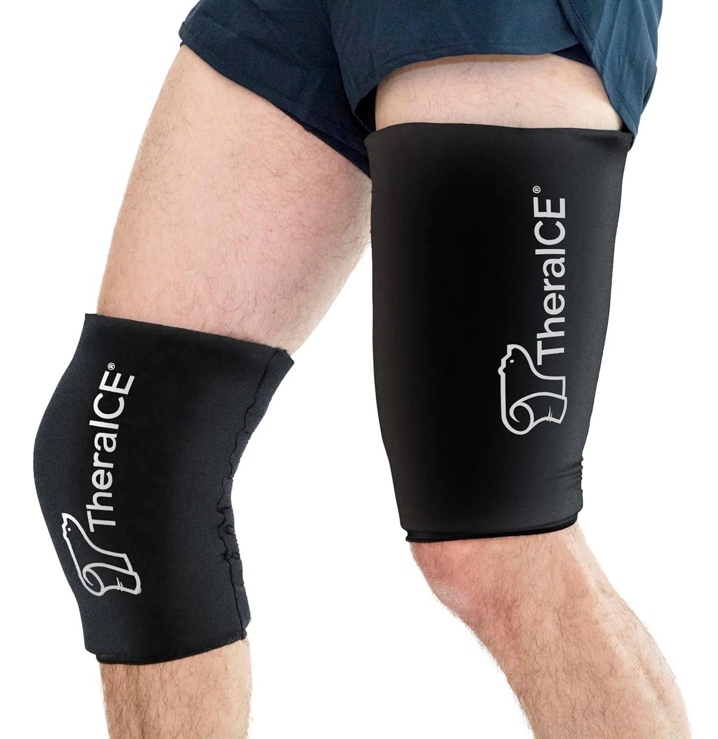 TheraICE Knee Ice Pack Wrap Compression Sleeve for Injuries, Reusable Gel Cold Packs Brace Also for Hamstring & Qaud - Flexible Cold Wrap Recovery from & Pain Relief (XL)