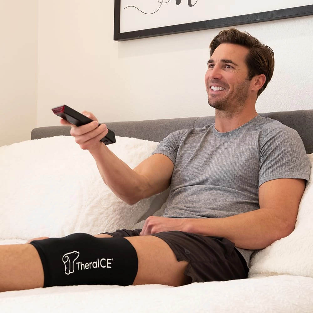 TheraICE Knee Ice Pack Wrap Compression Sleeve for Injuries, Reusable Gel Cold Packs Brace also for Elbow, Ankle & Calf - Flexible Cold Wrap Recovery for Meniscus, ACL, MCL Pain Relief (L)