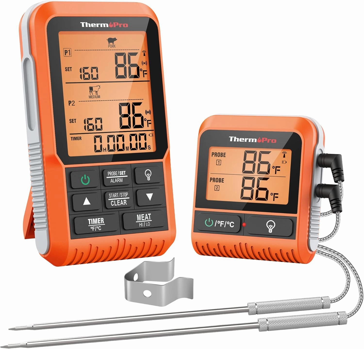 ThermoPro TP826 500FT Wireless Meat Thermometer, Dual Meat Probe Cooking Thermometer with HI/Low Alert, IPX4 Food Grill Thermometer, Outdoor Fryer Accessories for BBQ, Smoker, Oven, Grilling Gifts