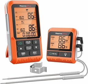 ThermoPro TP826 500FT Wireless Meat Thermometer, Dual Meat Probe Cooking Thermometer with HI/Low Alert, IPX4 Food Grill Thermometer, Outdoor Fryer Accessories for BBQ, Smoker, Oven, Grilling Gifts