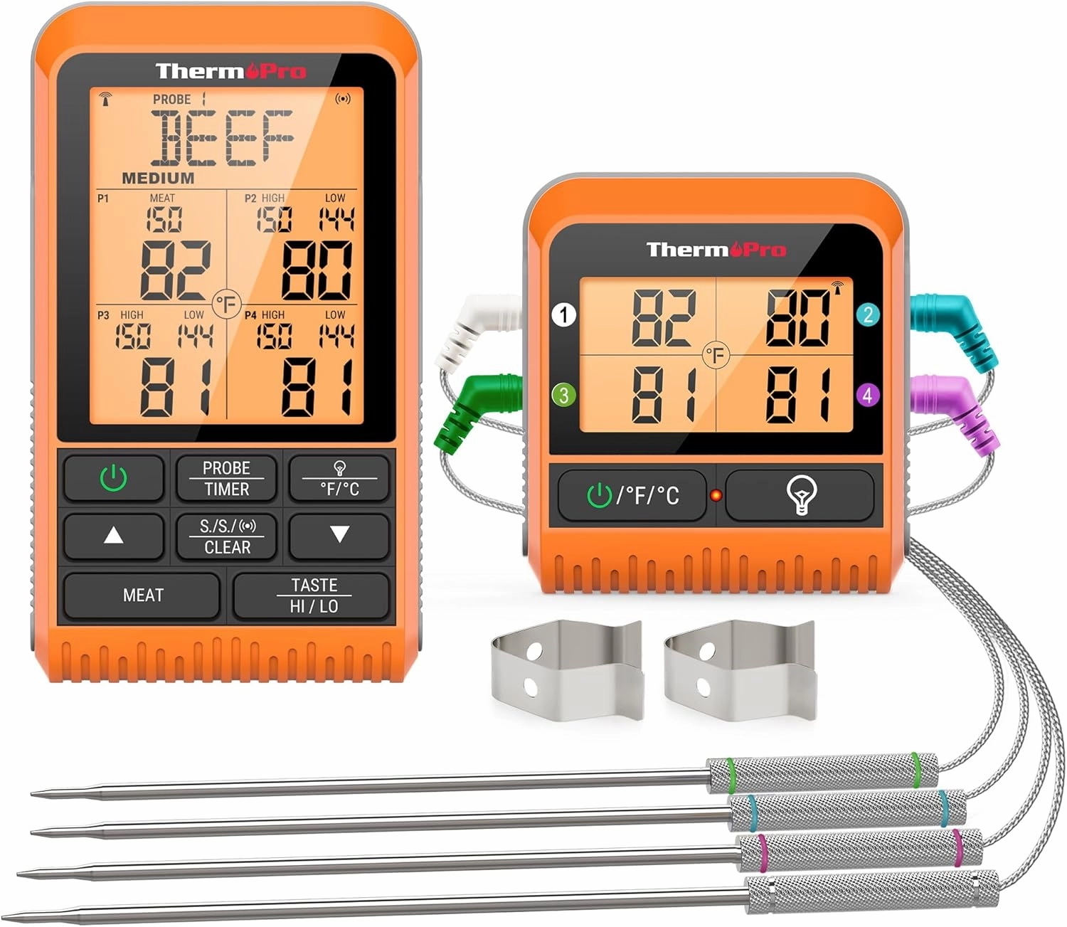 ThermoPro TP829 1000ft Wireless Meat Thermometer Digital for Grilling and Smoking, 4 Meat Probes Grill Thermometer for Outside Grill, BBQ Thermometer for Cooking Beef Turkey Fathers Day Gift