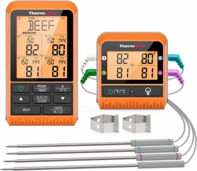 ThermoPro TP829 1000ft Wireless Meat Thermometer Digital for Grilling and Smoking, 4 Meat Probes Grill Thermometer for Outside Grill, BBQ Thermometer for Cooking Beef Turkey Fathers Day Gift
