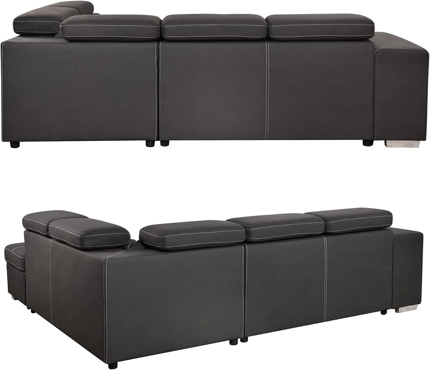 THSUPER 104'' Microfiber L Shaped Sectional Sleeper Sofa Couch with Pull Out Bed and Storage Ottoman, Convertible Couches with Adjustable Headrest for Living Room, Right Facing Chaise. Charcoal Grey