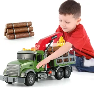 Timber Transport Truck Toddler Toy, 15-inch Large Logging Truck Toy Car with Sounds and Lights, Birthday Kids Gifts for Boys & Girls Ages 3-6 (Timber Transport Truck)