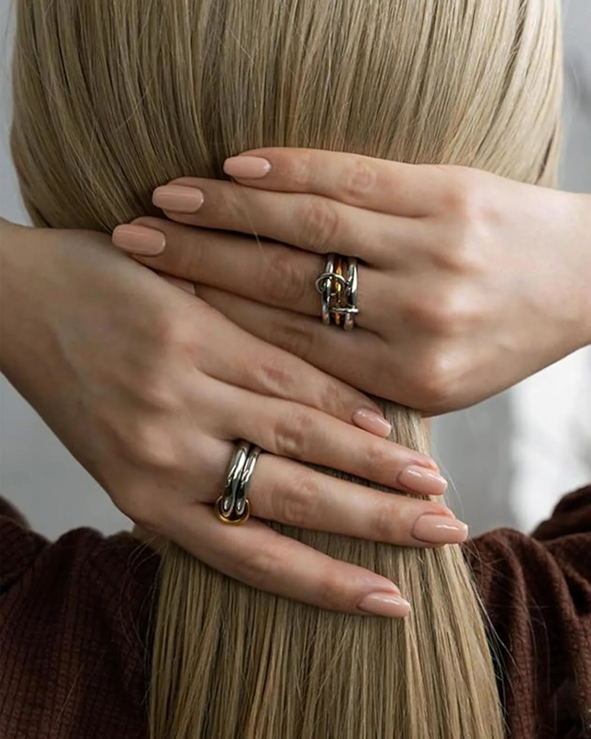 TLY Stackable Rings for Women Non Tarnish 18K Gold Plated Interlocking Ring Stack Set Gold Silver Mixed Metal Statement Rings Dainty Cubic Zirconia CZ Fashion Connected Band Thumb Ring Size 4-11 Jewelry Gift for Women