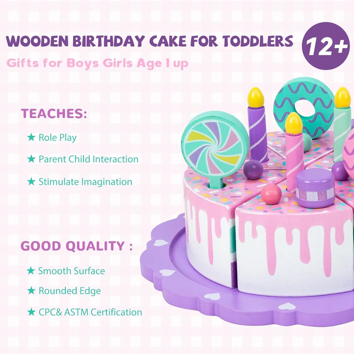 Toddler Cake Toys for Toddlers 1-3,Wooden Pretend Play Food Fake Birthday Cake,Tea Party Learning Kitchen Gift Toy for Boys Girls (Cookies Cake)