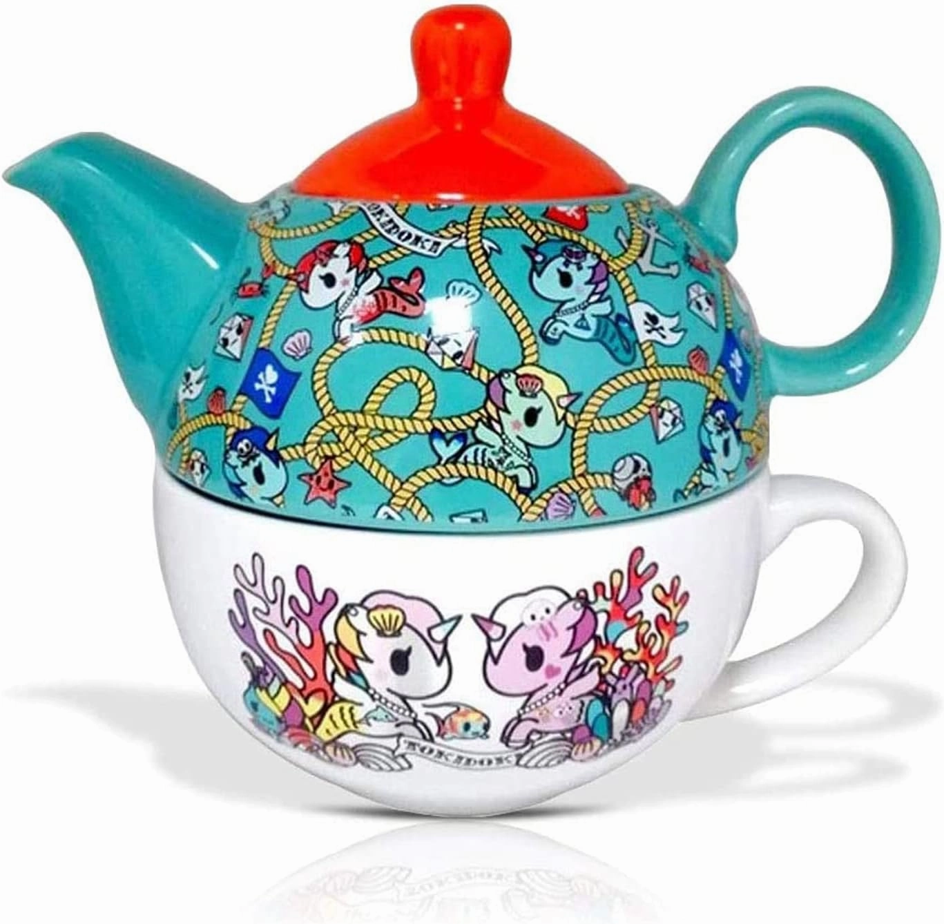 Toki Doki Decorative Ceramic Teapot Set, 11oz, By JustFunky
