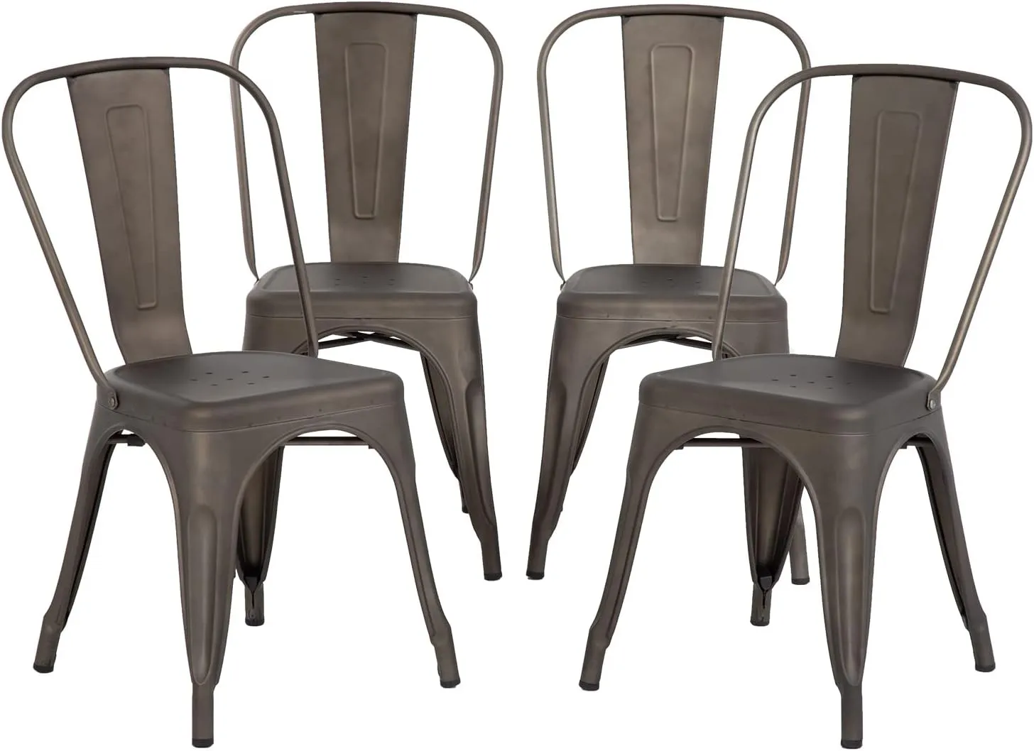 Tolix Metal Dining Chair Set of 4, 18 Inch Seat Height, Stackable, Indoor/Outdoor, Brown