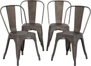 Tolix Metal Dining Chair Set of 4, 18 Inch Seat Height, Stackable, Indoor/Outdoor, Brown