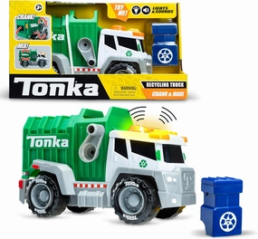 Tonka, Crank and Haul Garbage Truck- Made with Sturdy Plastic, White and Green Kid Powered Toy Construction Truck, Ages 3  Boys and Girls, Kids, Toddlers, Christmas Birthday Gifts