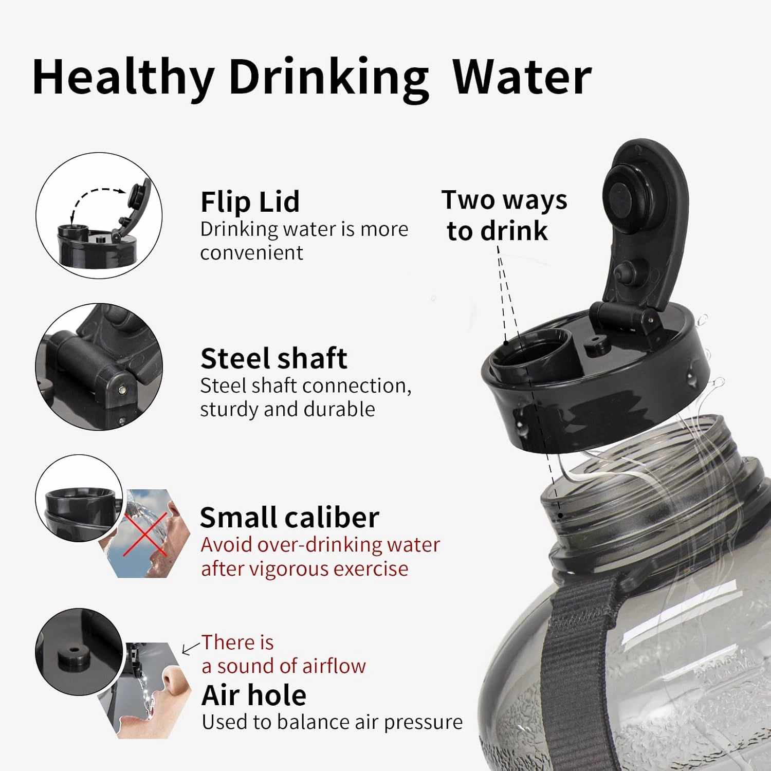 TOOFEEL 2 Liter Water Bottles - Half Gallon Water Bottle BPA Free - Ideal for Gym, Half Gallon Water Jug, Reusable 74 oz Water Bottle with Measurements Marked - Transparent Ligh Gray