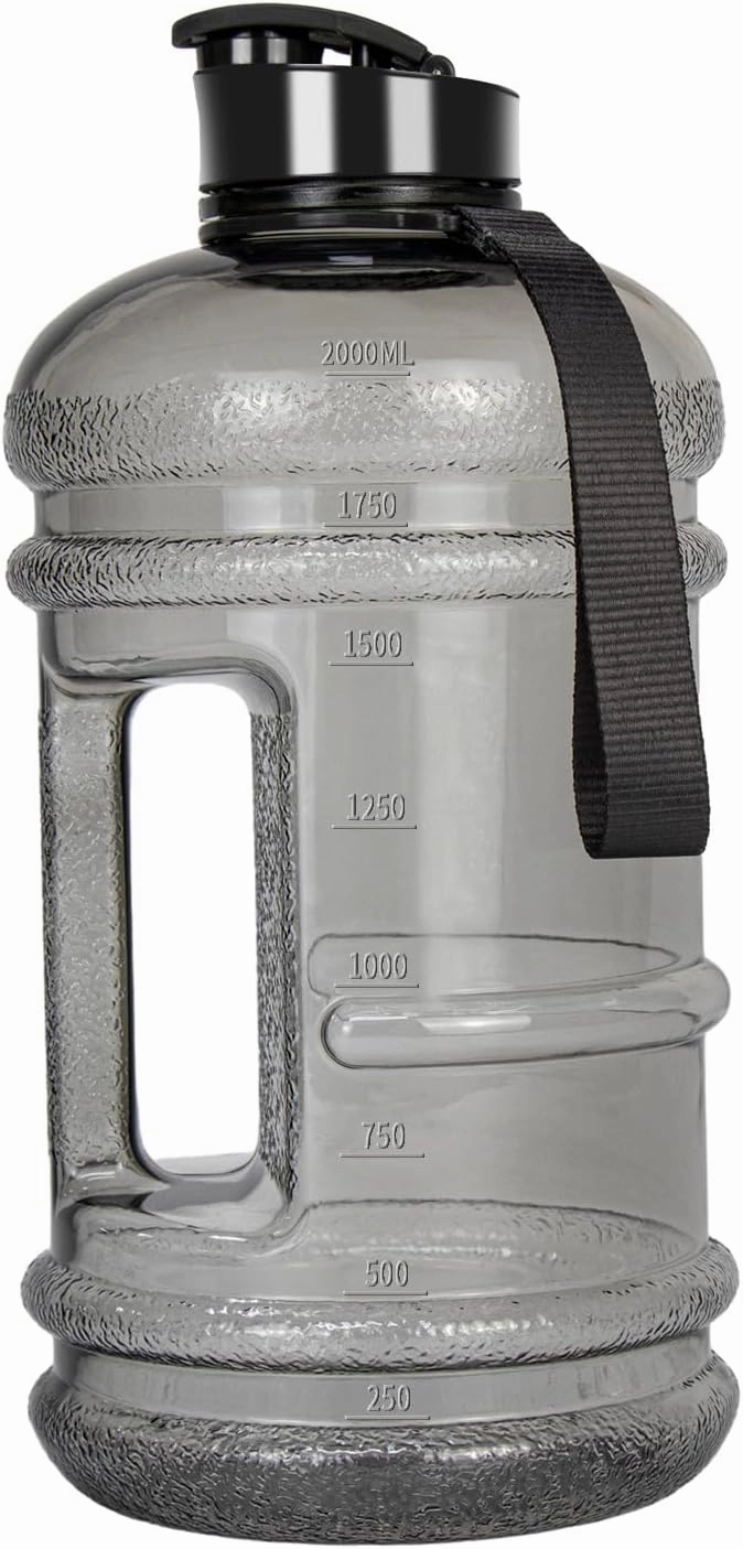 TOOFEEL 2 Liter Water Bottles - Half Gallon Water Bottle BPA Free - Ideal for Gym, Half Gallon Water Jug, Reusable 74 oz Water Bottle with Measurements Marked - Transparent Ligh Gray
